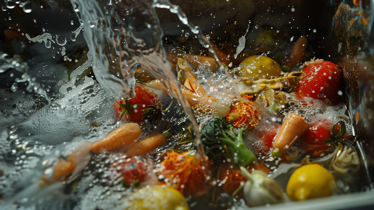 Food waste being wasted down a drain
