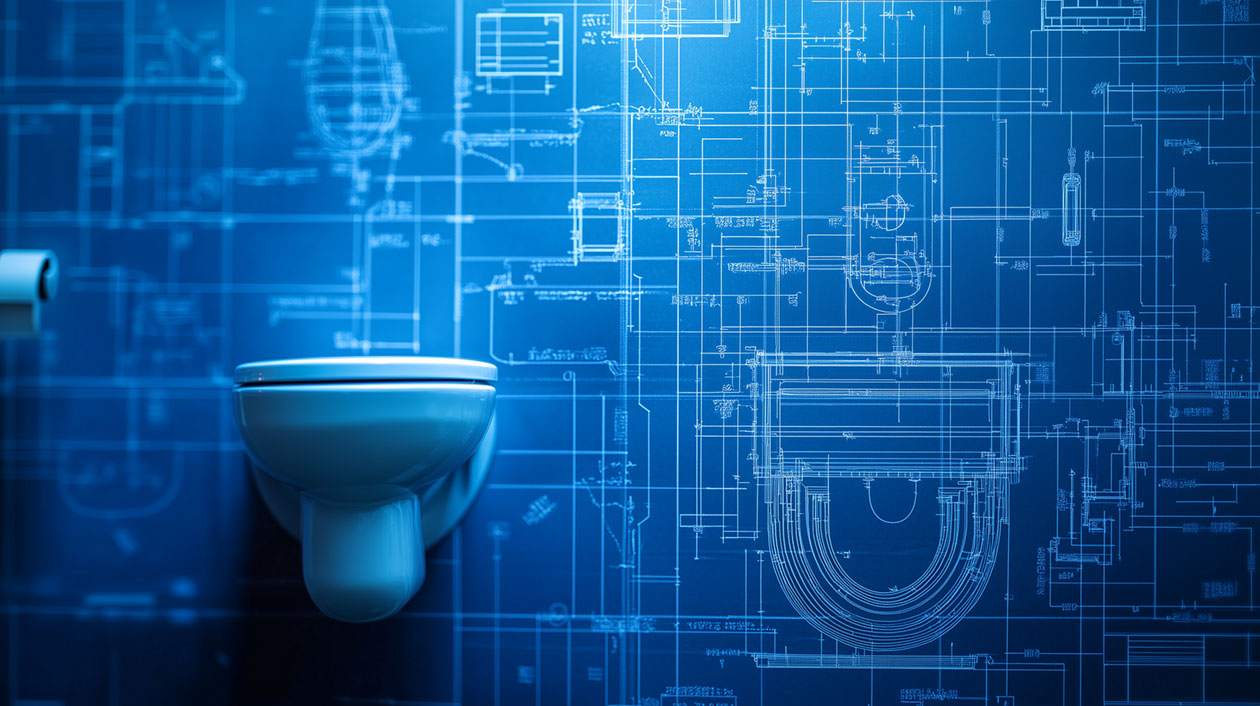 Blueprint diagram showing how a toilet works