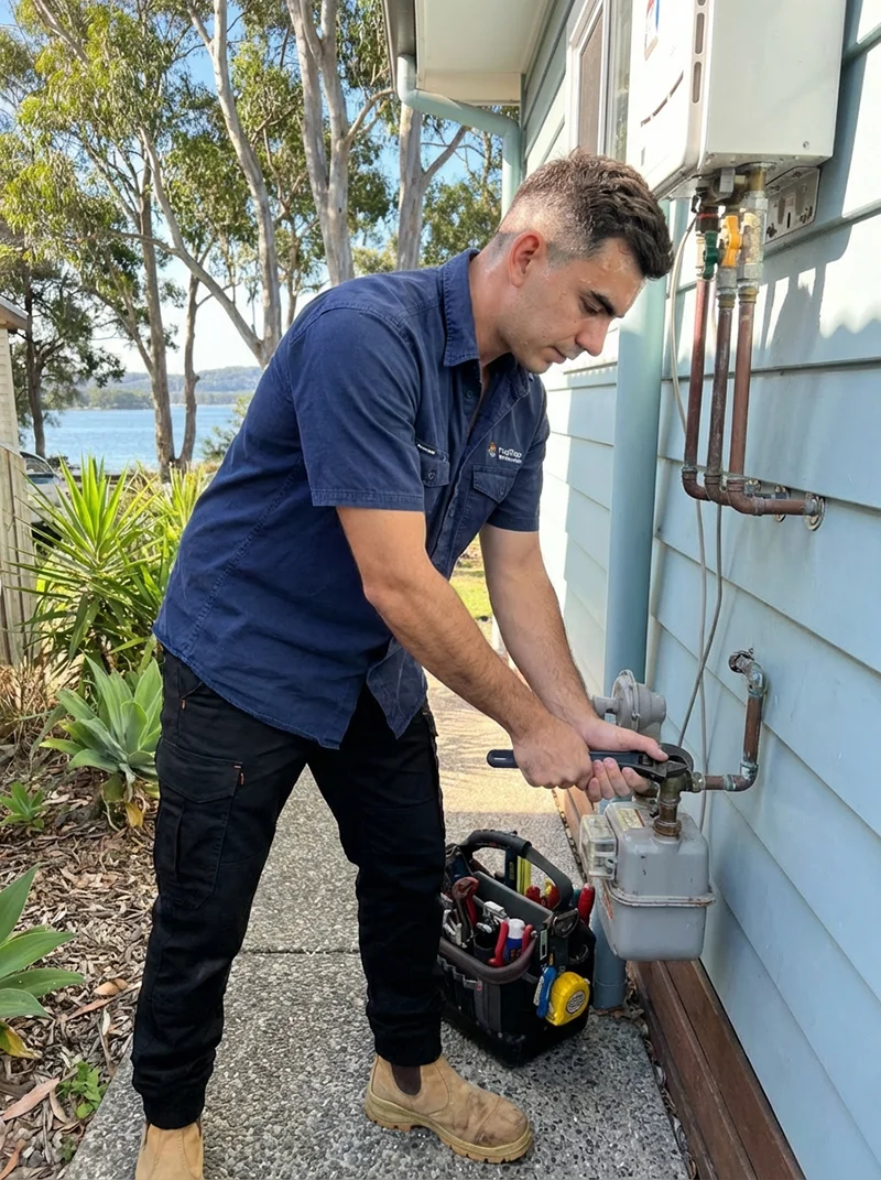 Plumber fixing a gas leak in Woy Woy